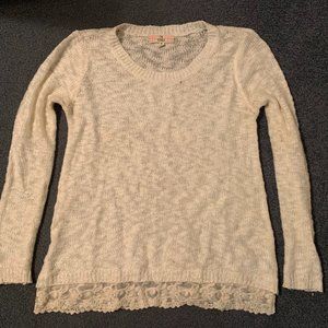 Cream white Sweater with lace hem.  Size M,